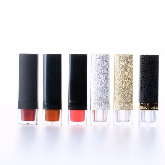 Recipiente de batom de alumínio quadrado recarregável cor rosa design exclusivo tubo de batom de plástico ABS